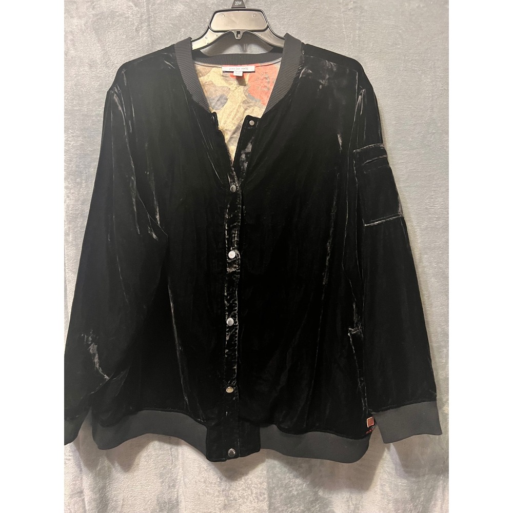 Peace Love World 3X Black Velvet Bomber Jacket "I Am Blessed" Snap Front 62 Bust